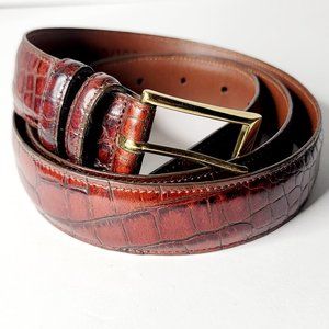CrookhornDavis Men's Country Polo Bella Croc Print Leather Belt Size 40 Brass